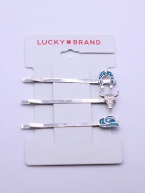 Lucky Brand Silver tone Hair Pins with Turquoise tone enamel Western - Set of 3